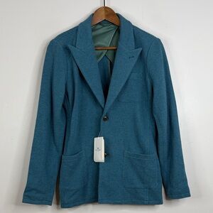New John Henric Knitted Jacket Mens XS Blue Cotton Peak Collar Blazer
